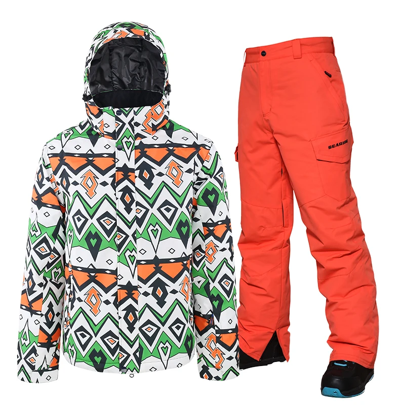 Лыжный костюм Мужская ветрозащитная водонепроницаемая одежда лыжная куртка и брюки зимние комплекты зимние бренды лыжные и сноубордические костюмы для мужчин - Цвет: Оранжевый