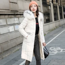 Хлопковая женская куртка зимняя длинная ins пуховая куртка с хлопковой подкладкой Зимнее приталенное пальто с капюшоном и воротником высокого качества