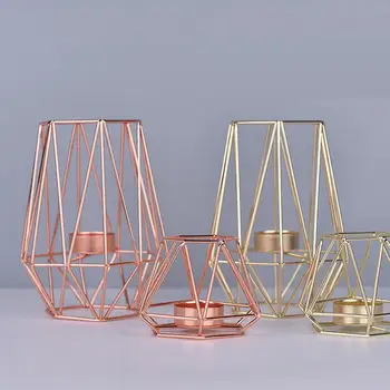 

Hot Nordic Style Iron Wire Geometric Candle Holder Metal Candlestick Bracket Decor