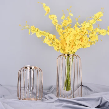 

Affordable Luxury 1Set Nordic Style Glass Iron Art Vase Rose Gold Flowerpot Home Wedding Decoration Accessories