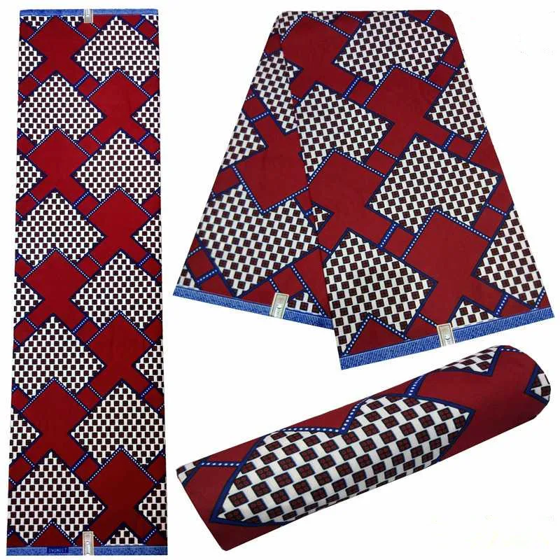 Red African Printed Real Wax Cloth Fabric For Women Dress High quality Ankara Dutch Veritable Wax Fabric DIY Sewing