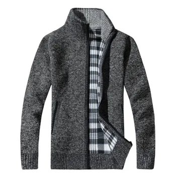 

European and American new winter sweater men plus velvet thick cardigan stand collar loose warm sweater coat plus Large size 3XL