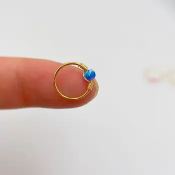 

1pcs Fire Opal Stone nose Hoops Helix Piercing Ear Cartilage Septum Clickers silver Ring Nipple Lip Tragus Body Piercing Jewelry