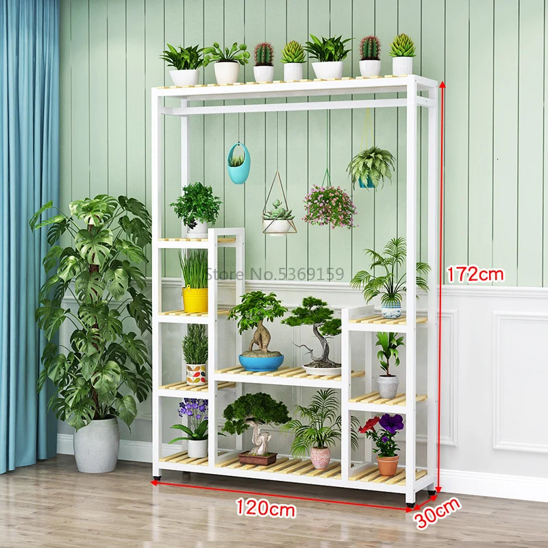 Environmentally Friendly Flower Frame Wrought Iron Household Multi-layer Balcony Rack Partition Hanging Green Flower Pot Rack - Цвет: Золотой