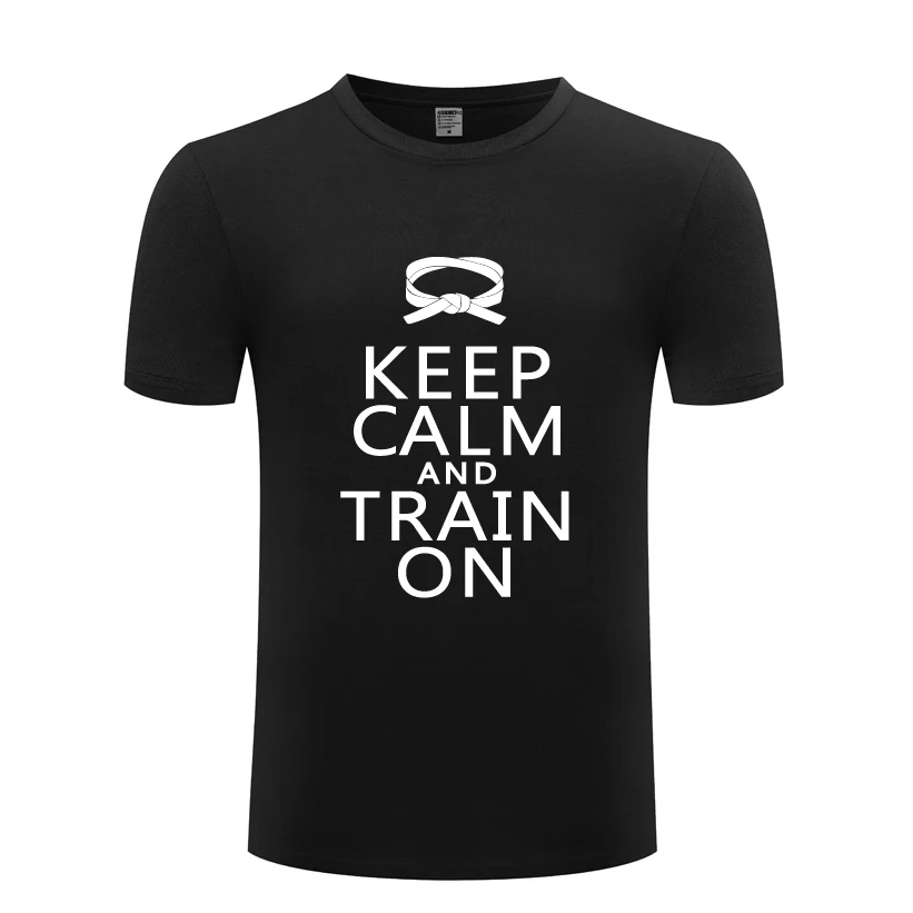 Футболка мужская с надписью KEEP CALM AND TRAIN ON Jujitsu тенниска из хлопка коротким рукавом