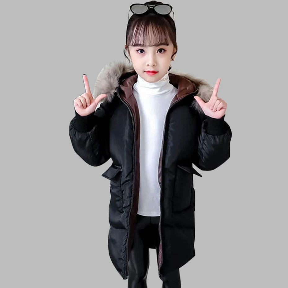 Girls Coats Solid Hooded Parkas Warm Fur Collar Down Jackets Casual Children's Winter Clothes For Christmas |
