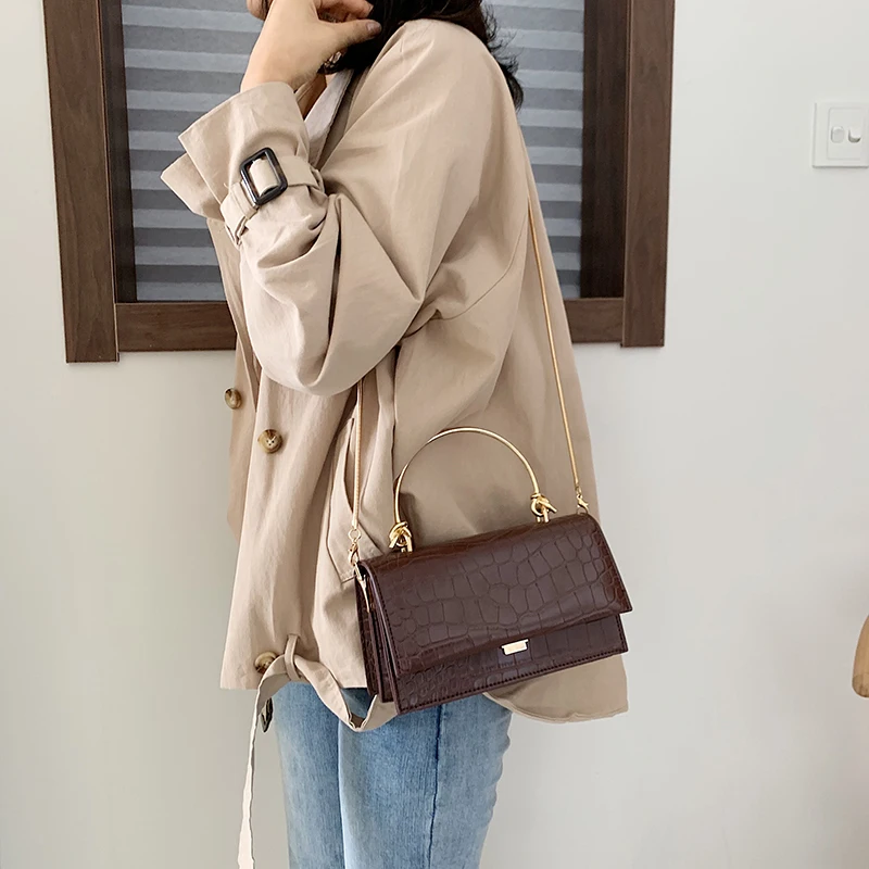 

Solid Color Stone Pattern PU Leather Crossbody Bags Women 2020 Small Shoulder Messenger Bag Chain Handbags Metal Portable Bags