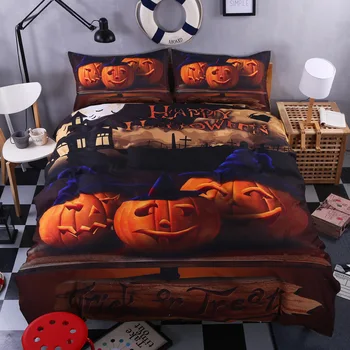 

3D Bedclothes Bed Set Halloween Witch Textile Pumpkin Light Reactive Printed 4pcs Bedding Sets Duvet Cover