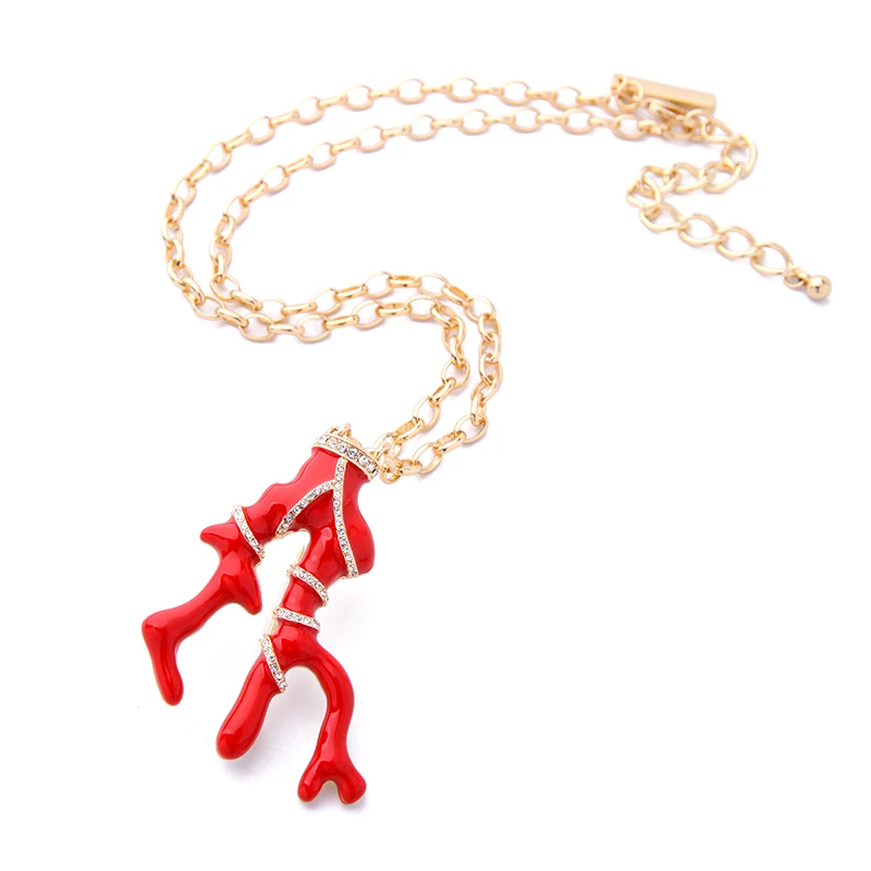 BALANBIU Кристалл Эмаль Глазурь красная Коралловая Подвеска Ожерелье для женщин подарок золотой цвет длинная цепь Новая мода ювелирные изделия оптом