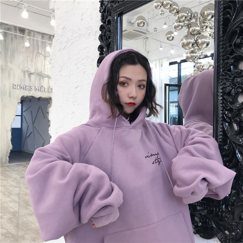 Зимняя новая модная простая Толстовка ulzzang с капюшоном из бархата свободная