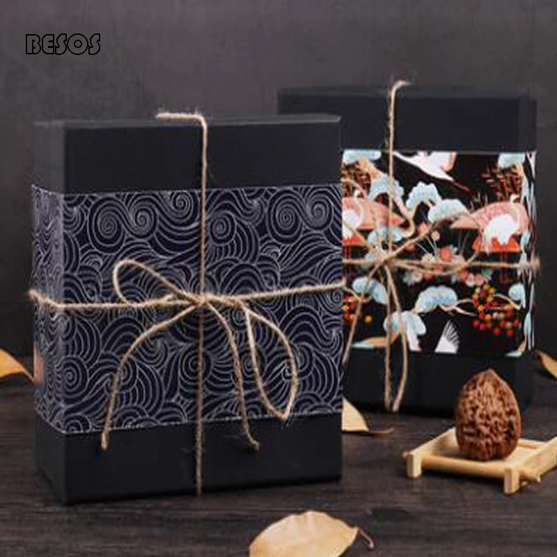 Simple Waist Wrapping Gift Box Japanese Embroidered Wave Pattern Retro