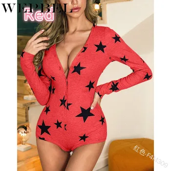 

WEPBEL Long Sleeve Single Breasted Romper Lady Overalls Homewear Women Sexy Deep V Neck Skinny Jumpsuit