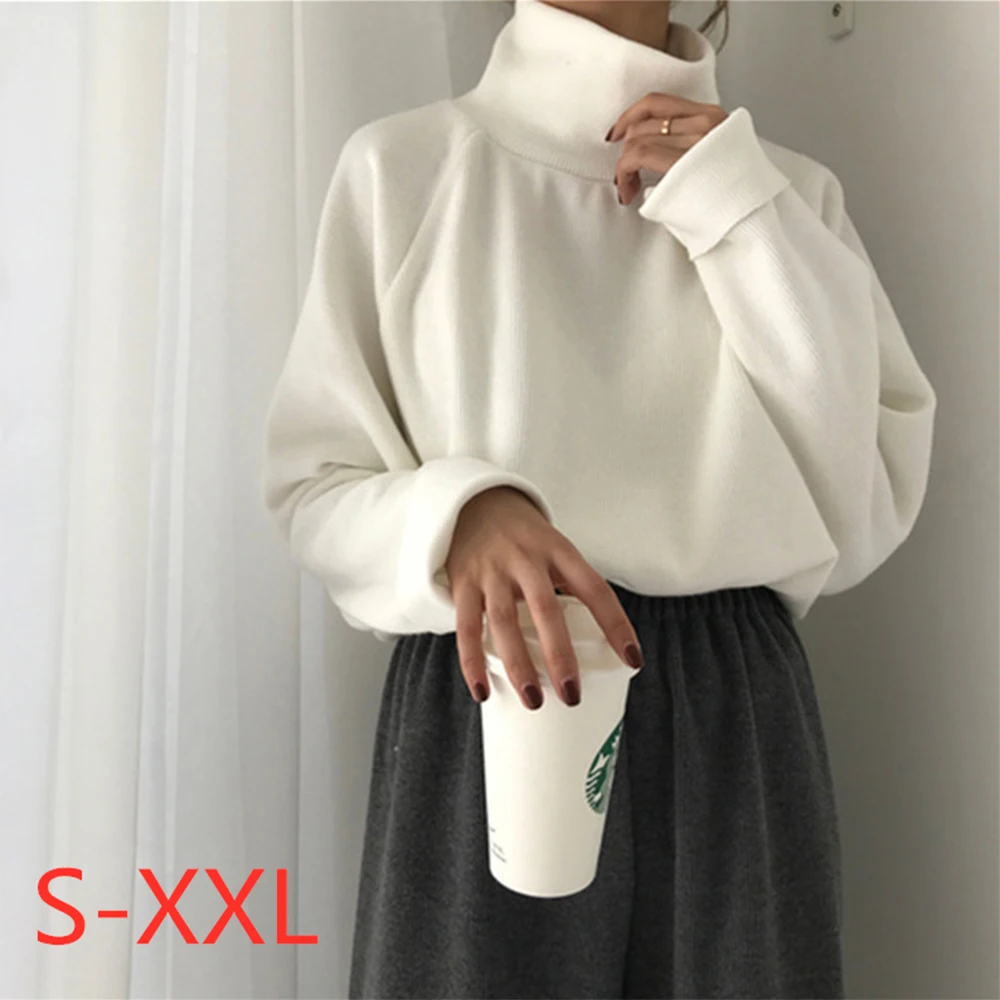 Women Sweater White Black Casual Turtleneck Spring Autumn Knit Pullover Plus Size jumper sweter mujer 30 | Женская одежда