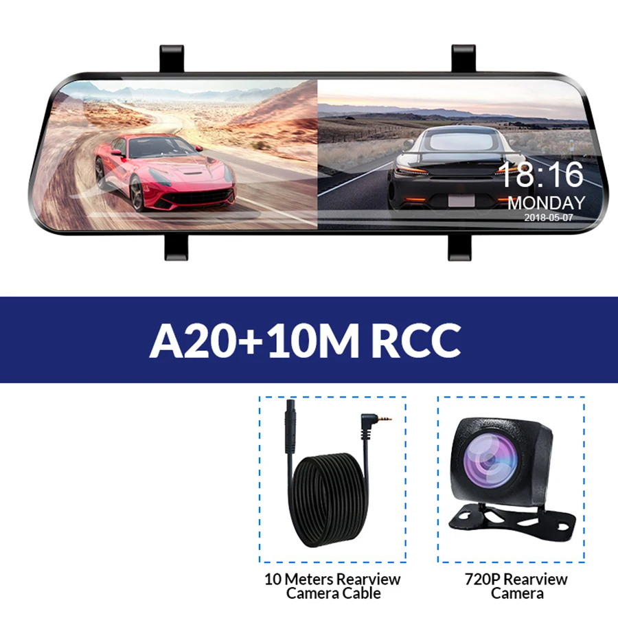 E-ACE Car Dvr 10 Inch Touch Screen Video Recorder Auto Registrar Stream Mirror With RearView Camera  night vision dash cam