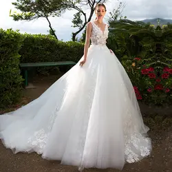 Loverxu Demure бальное платье с v-образным вырезом, свадебное платье, роскошная аппликация, бисероплетение, платье для невесты без спинки