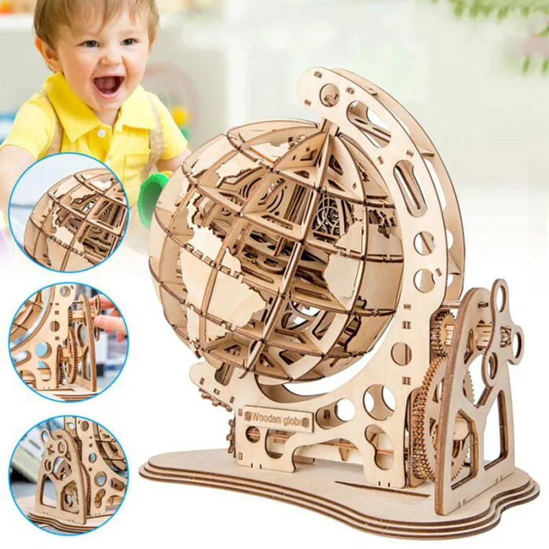 

Robotime 147pcs DIY Rotatable 3D Globe Laser Cutting Wooden Puzzle Game Assembly Toy Gift for Children Teens Adult WT001