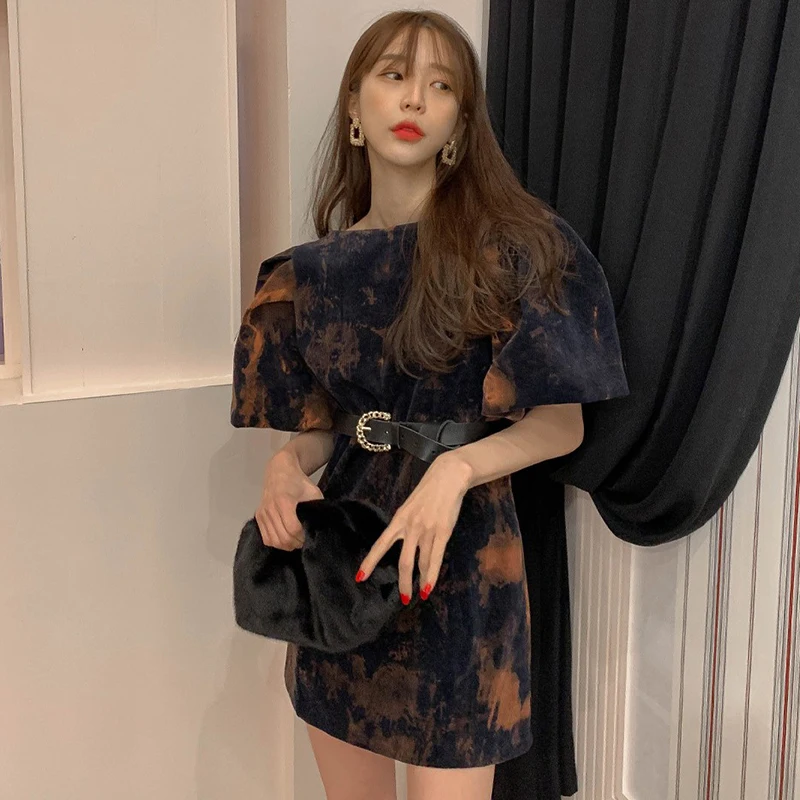 WHITNEY WANG,, Весенняя мода, уличная одежда, с принтом, с пышными рукавами, с поясом, платье для женщин, винтажное платье для девочек