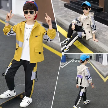 

Boys Hoodie Jacket Pants Zipper Jackets 2Pcs/Set Kids Reflective Vest Children Clothing Set Boys Clothes Tracksuit Casual Sports
