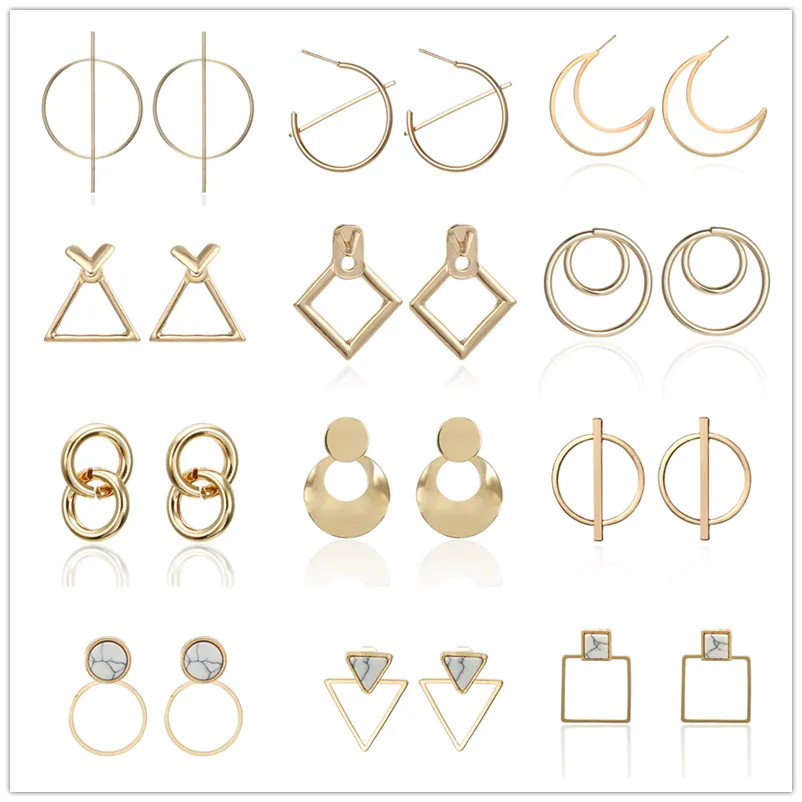 

New Minimalist Jewelry Exquisite Geometric Twisted Irregular Round Triangle Matte Metal Mini Stud Earrings for Women Girl Gift