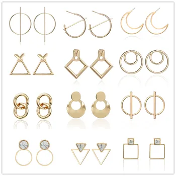 

New Minimalist Jewelry Exquisite Geometric Twisted Irregular Round Triangle Matte Metal Mini Stud Earrings for Women Girl Gift