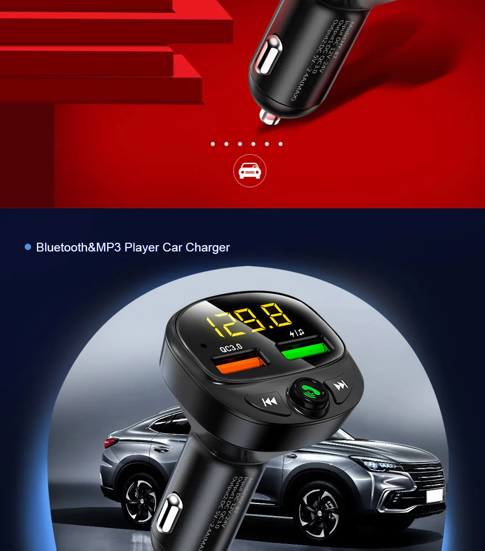 Автомобильное зарядное устройство Udyr 3,0 A quick charge, Bluetooth, двойной USB, зарядное устройство для телефона, fm-передатчик, быстрая зарядка, MP3, TF карта, музыкальный автомобильный комплект
