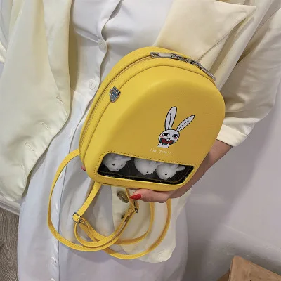 yellow Рюкзаки с мультяшным принтом женские Мини кожаные школьные сумки милая желтая утка прозрачные Ita книжные сумки для женщин для девочек Pu рюкзаки на заднюю панель Горячая - Цвет: yellow