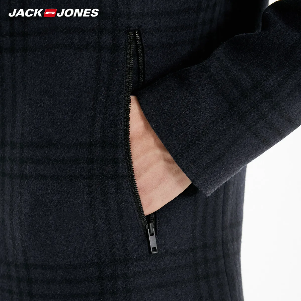 JackJones осень и зима мужское деловое шерстяное клетчатое пальто с капюшоном | 219127507