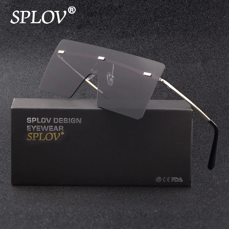 

Oversized Sunglasses Square Vintage Sunglasses Luxury Brand Rimless Eyewear Retro Gradient Brown Big Shades Oculos de sol