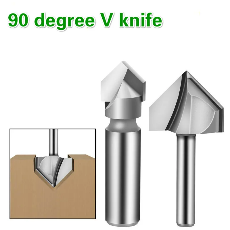 

1Pcs 1/4 1/2 Shank 90 Degree V Type Milling Cutter End Mill Cleaning Flush Trim Tenon Cutter For Woodworking Router Bits