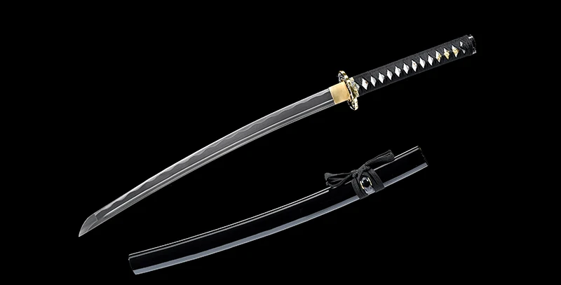 Handforged Japanese Wakizashi Real Steel Samurai Sword Ful Tang With Blood Groove Black Wooden Scabbard Sharp Ready-31.5inch