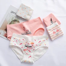 Милые Удобные дышащие женские трусики с Фламинго со средней талией, хлопок, нижнее белье для девочек, трусы с буквенным принтом