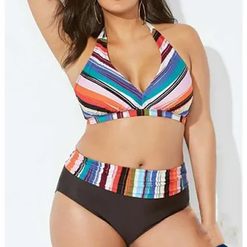 

Striped Large Swimsuit Push Up Bikini Women Plus Size Swimwear Beach Wear Brazilian Bikinis Female Bathing Suit Swimming Suits