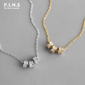 

F.I.N.S Personalized 100% S925 Sterling Silver Moving Lucky Wheel CZ Pendants Necklace Women Female Korean Fashion Jewelry