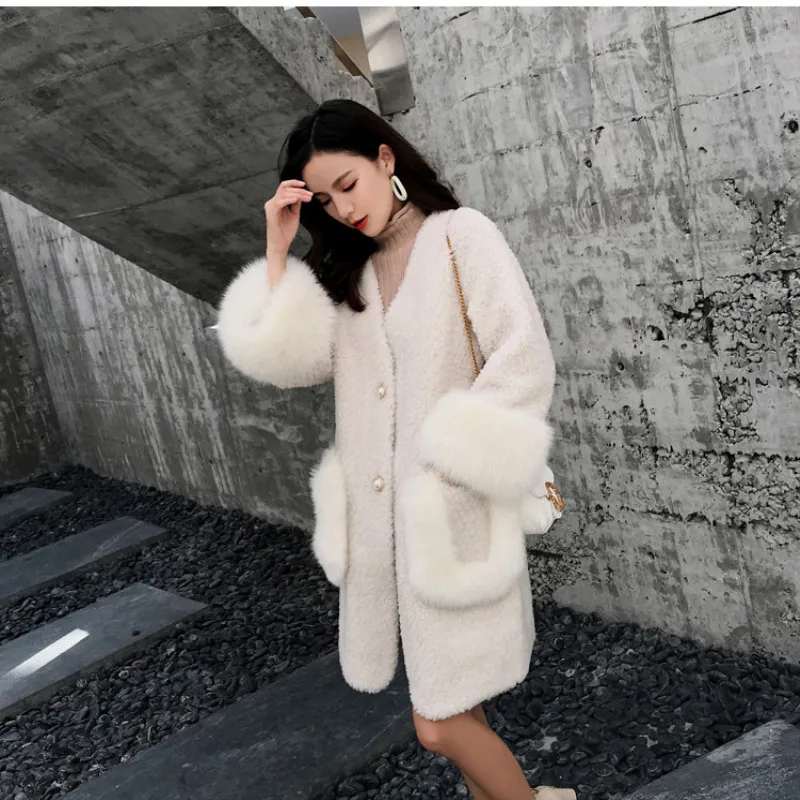 Heydress весеннее женское однотонное пальто из искусственного меха, женская верхняя одежда с карманами, верхняя одежда, женская розовая Меховая куртка с v-образным вырезом - Цвет: white