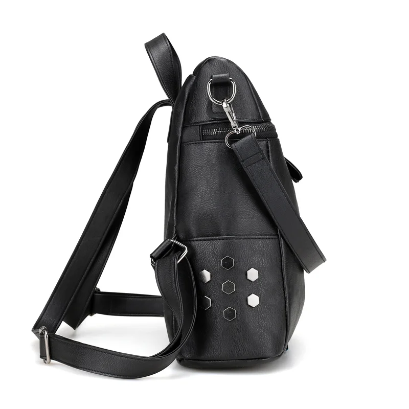 Винтажный женский кожаный рюкзак с заклепками, школьные рюкзаки для девочек-подростков, большие дорожные сумки через плечо, mochila, черный цвет, XA999H