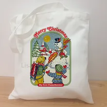 Счастливого Рождества мой первый огнемет дизайн холст Shourder сумка большой емкости простые сумки для покупок белого цвета сумка для женщин