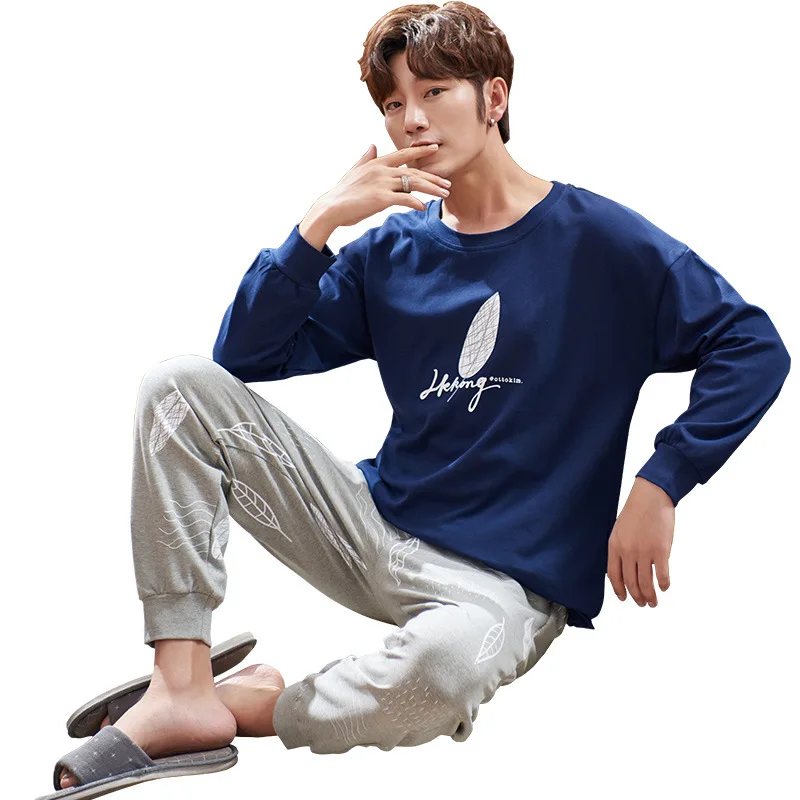 

Pure cotton qiukyi men's home wear round collar pullover extra size loose casual can wear pajamas