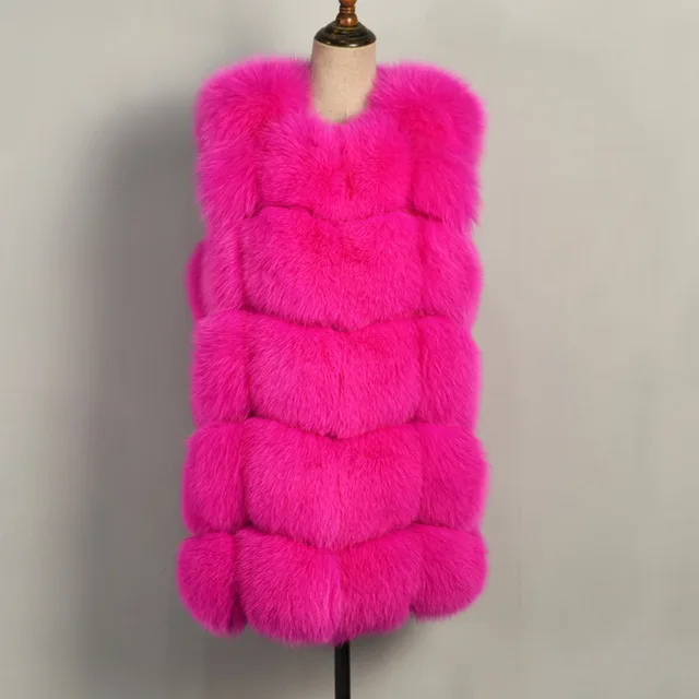 Hot Pink Новые настоящие жилеты из лисьего меха, женский зимний теплый меховой жилет, модный стильный жилет, опт и розница S1431 - Цвет: Hot Pink