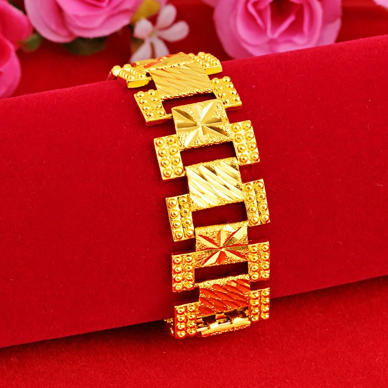 

Thick Wider Yellow Gold Filled Bracelet Big Boss Wrist Chain Link Father's Gift Classic Jewelry