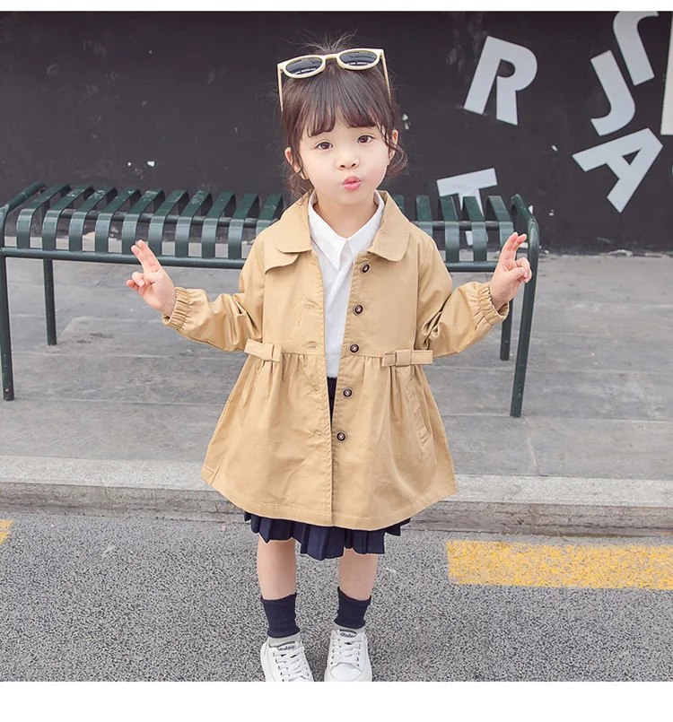Special New Autumn Bow Jacket Korean Version Baby Girl Windbreaker Fashion Single Breasted Children Clothing Trench Coat