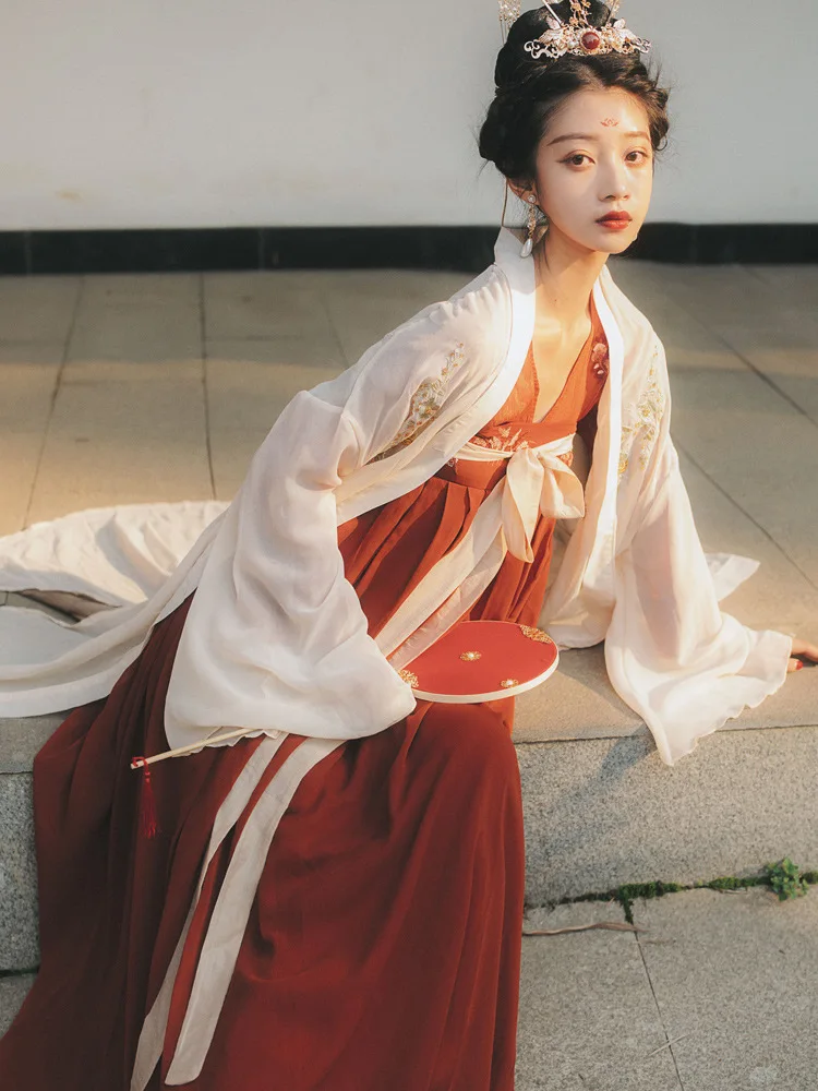 

The Fireworks "Improved Embroidery han dynasty Element Chinese Clothing Three-piece Set Daily Life WOMEN'S Dress New Style