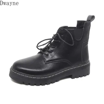 Martin boots female ins tide 2020 autumn and winter new Korean short boots female lace motorcycle boots British fashion boots tanie i dobre opinie Dwayne Mid-Calf Turned-over Edge Solid Square heel Riding Equestrian Cotton Fabric Pointed Toe Spring Autumn Rubber Low (1cm-3cm)