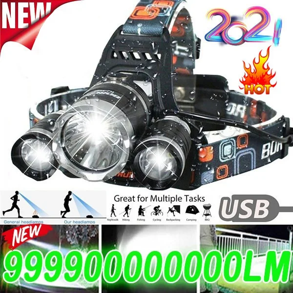 Powerful Led Headlight Fishing Head light Rechargeable T6 Helmet Headlamp Super bright Forehead flashlight with18650 Battery | Лампы и