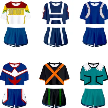 

My Hero Academia Todoroki Shouto Jerseys uniform Cosplay Costume Cartoon 3D printed umbilical short t-shirts Summer sportswear