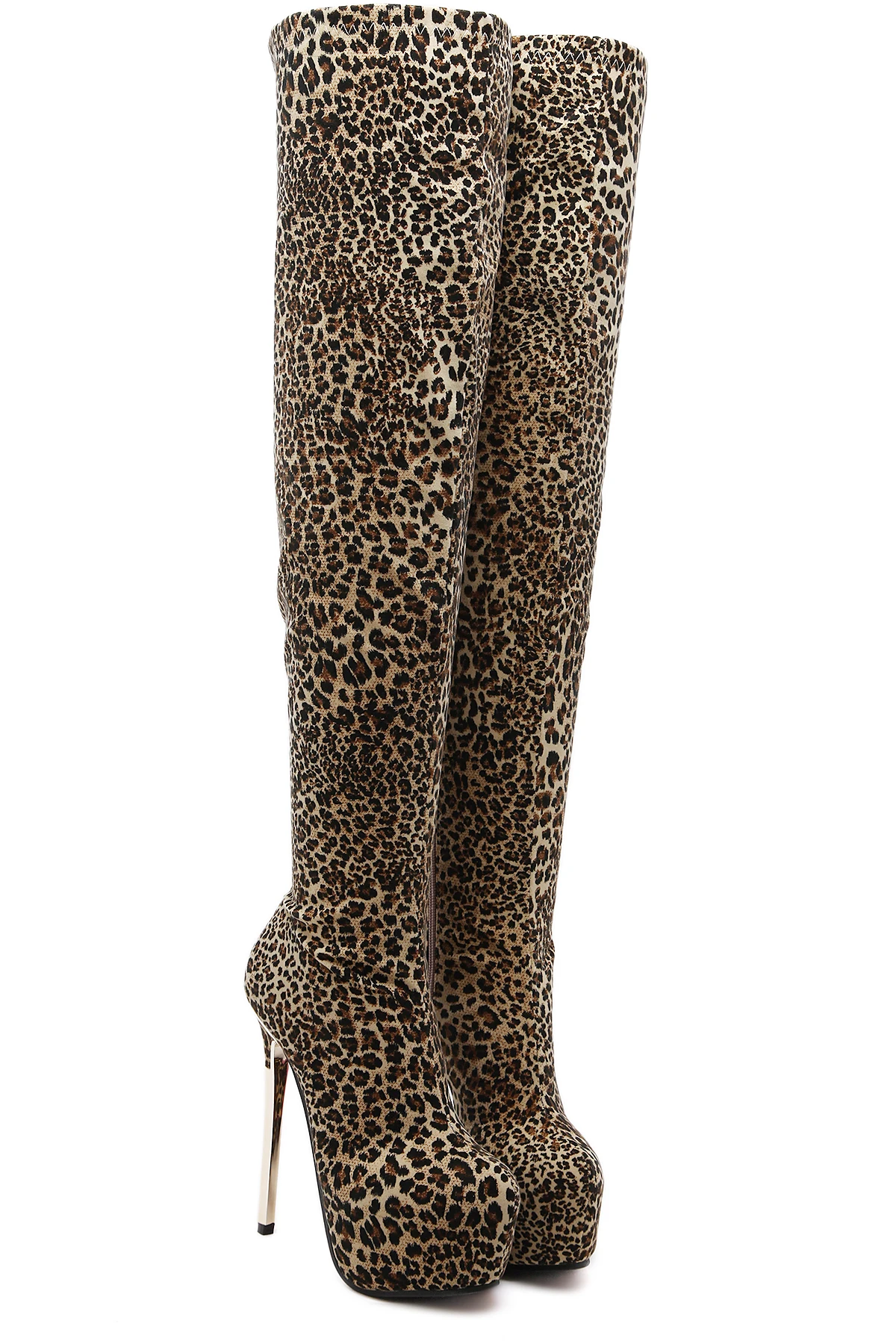 NIUFUNI/ г. Женские ботфорты выше колена леопардовые высокие сапоги до бедра на платформе с круглым носком женская теплая зимняя обувь на высоком каблуке 16 см