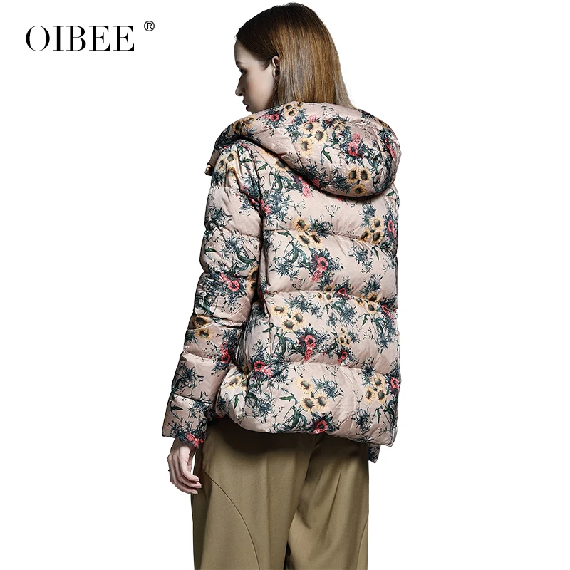 OIBEE2019 осенняя и зимняя женская новая свободная повседневная короткая куртка-пуховик с капюшоном модная короткая женская куртка с принтом