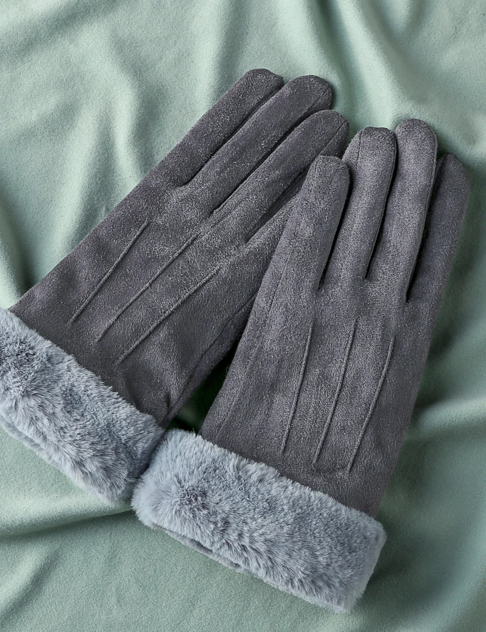 

FEIQIAOSH 2020 Winter touch screen ladies gloves Grey suede plus velvet warm and soft outdoor cycling glove SML code Mittens
