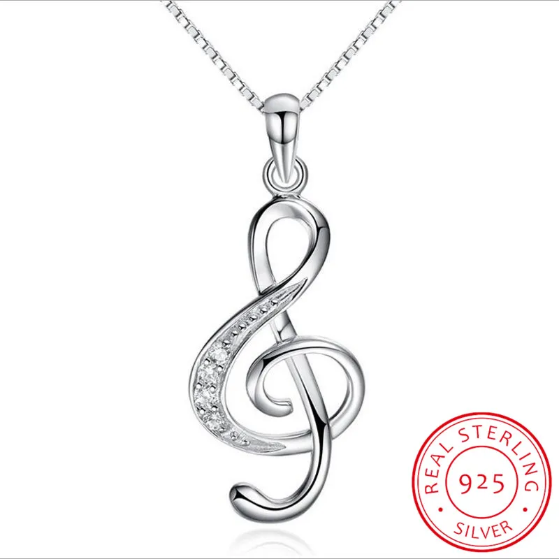 

925 Sterling Silver Musical Note Necklaces & Pendants Elegant Pendant Necklace Women Gifts for Girlfriend