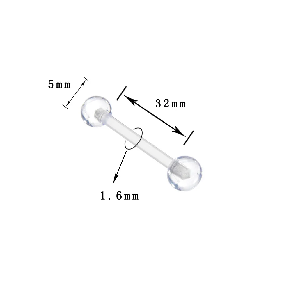 Пирсинг для ушей, 1 шт., акриловые сексуальные женские аксессуары Bioflex, хирургическое стальное кольцо для языка, серьги-гвоздики, ювелирные изделия для тела - Окраска металла: Transparent 32mm