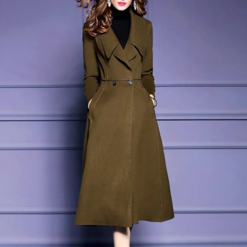 

Double Two Side Winter Cashmere Wool Overcoat Women Elegant High Quality Long Woolen Slim Coat Jacket Ladies Outerwear Plus Size